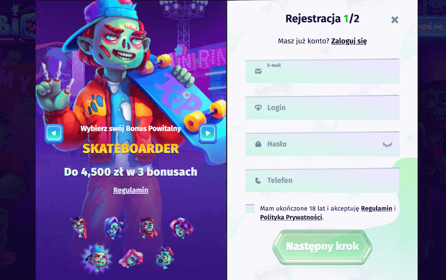 Rejestracja w Casombie Casino
