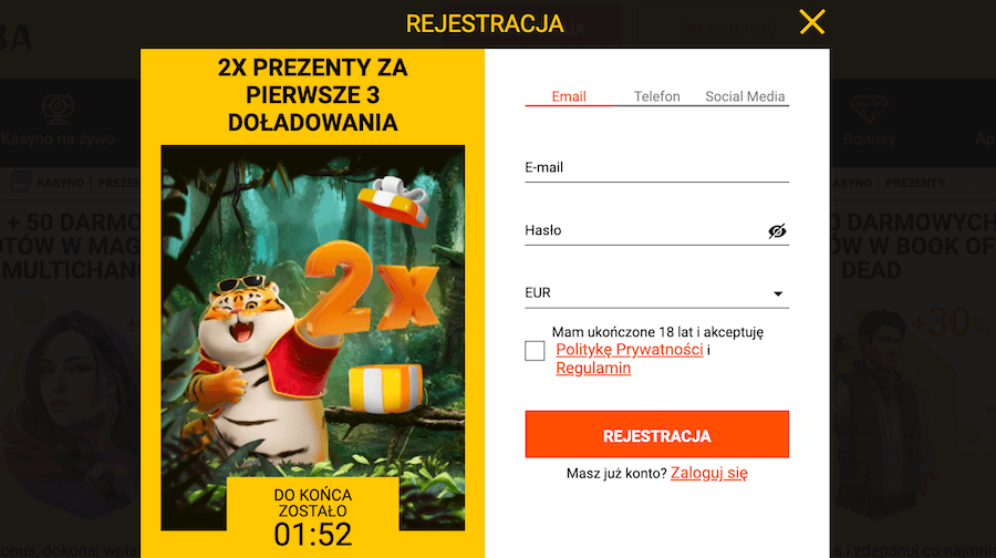 Okno rejestracji.