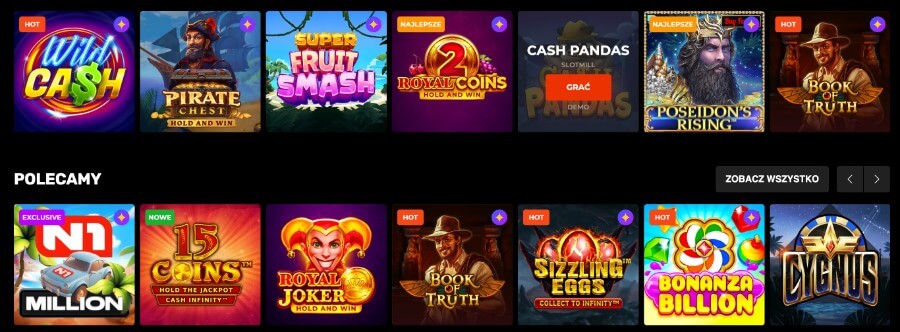 Przykładowe sloty w N1 Casino.