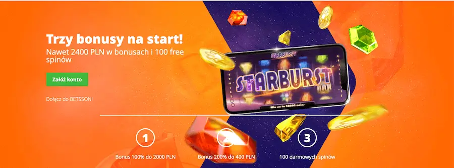Trzy bonusy na start w betsson.