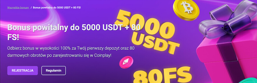 Bonus powitalny za 1 depozyt Coinplay.