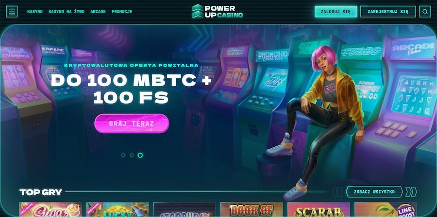 Strona startowa kasyna Power Up Casino.