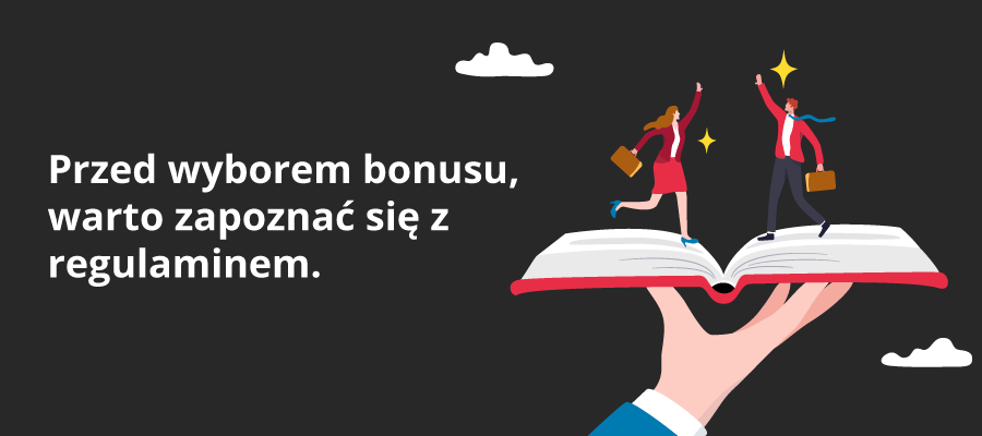 Infografika - dwoje ludzi z neseserami, mężczyzna i kobieta, chodzą po stronach wielkiej książki i świętują koniec pracy.